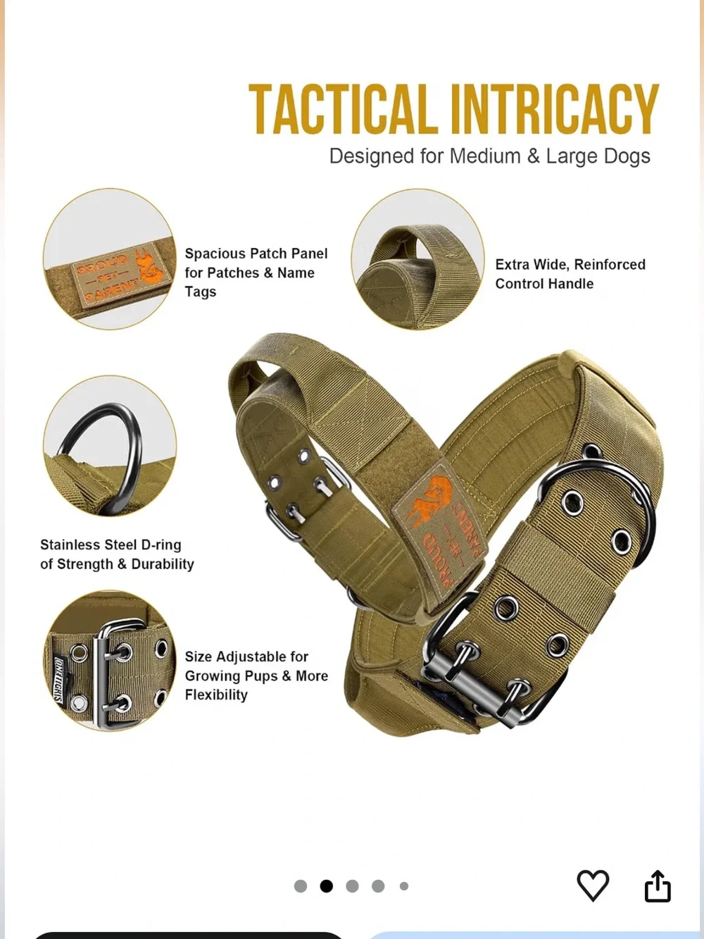 OneTigris XL Tactical Dog Collar Brown 2” Heavy Duty Handle Like New